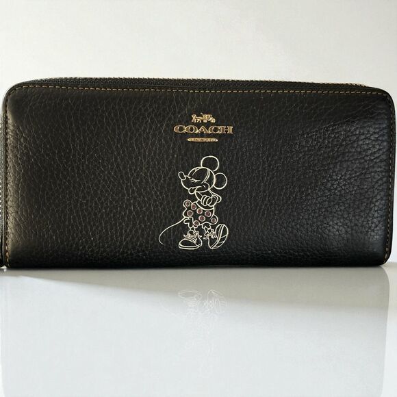Coach X Disney Minnie Mouse Accordion Zip Wallet Black Leather Limited Edition - Picture 1 of 7